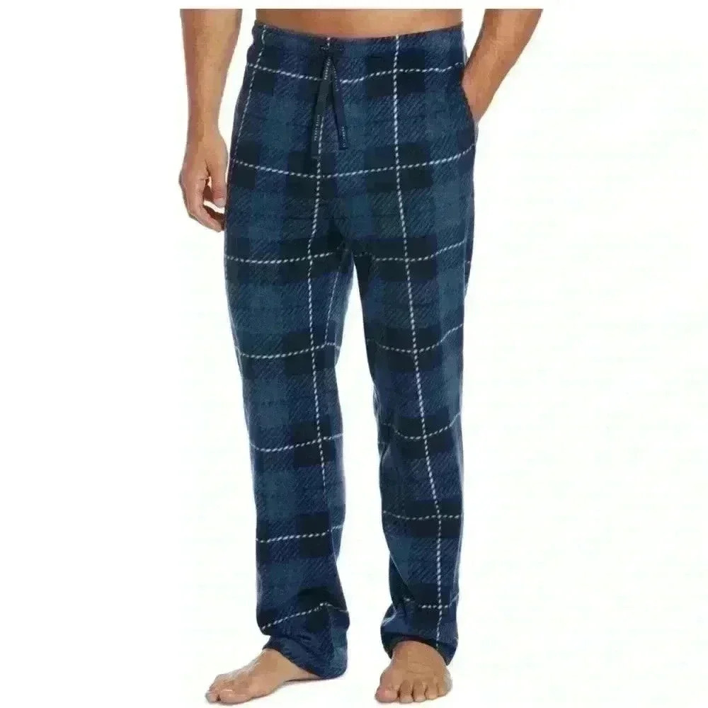 Perry Ellis Blue Plaid Fleece‎ Pajama Pants, Mens Small
